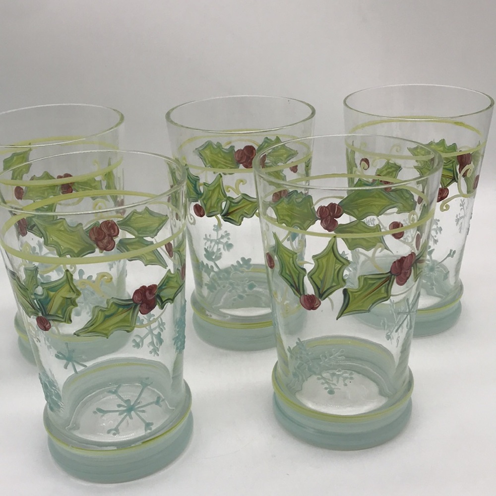 Vintage Christmas Painted/Decorated Clear Glass 16 oz. Tumbler’s—Total of 5 - Picture 9 of 9
